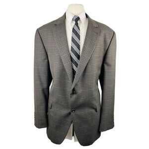 WELLINGTON Mens 50R Gray Check Super Soft Blazer Sport Coat Suit Jacket